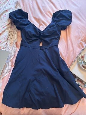 Trixxi Navy Twist Front Puff Sleeve Mini Dress